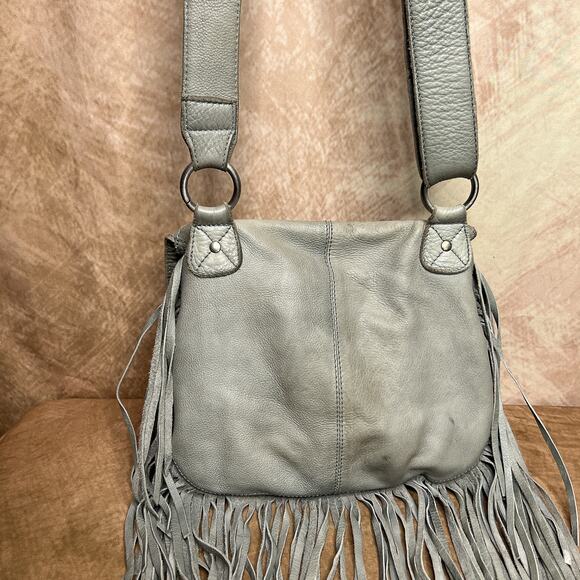 STS Ranch Daydreamer Crossbody Bag Fringe Green Gray Leather Western Rodeo Folk - Picture 3 of 16